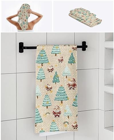 Christmas Bath Towel Set of 3 - Santa Tree Pattern