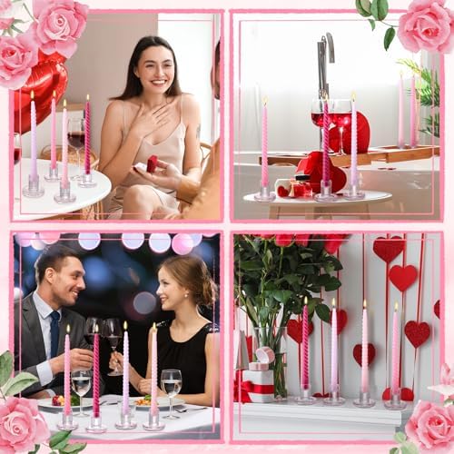 16 Pcs Pink Spiral Taper Candles Set for Valentine Wedding