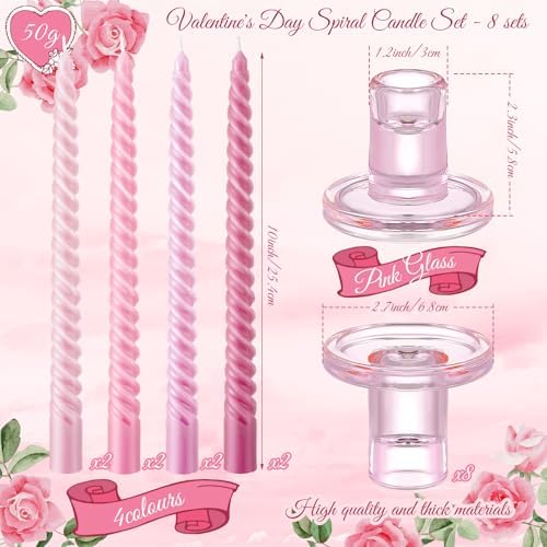 16 Pcs Pink Spiral Taper Candles Set for Valentine Wedding