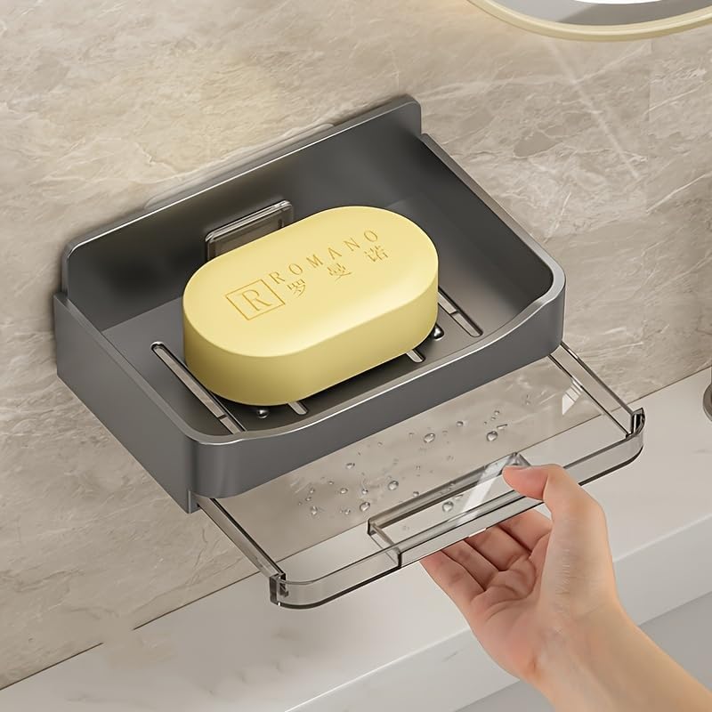 Self-Adhesive Soap Holder with 2 Hooks - Gray