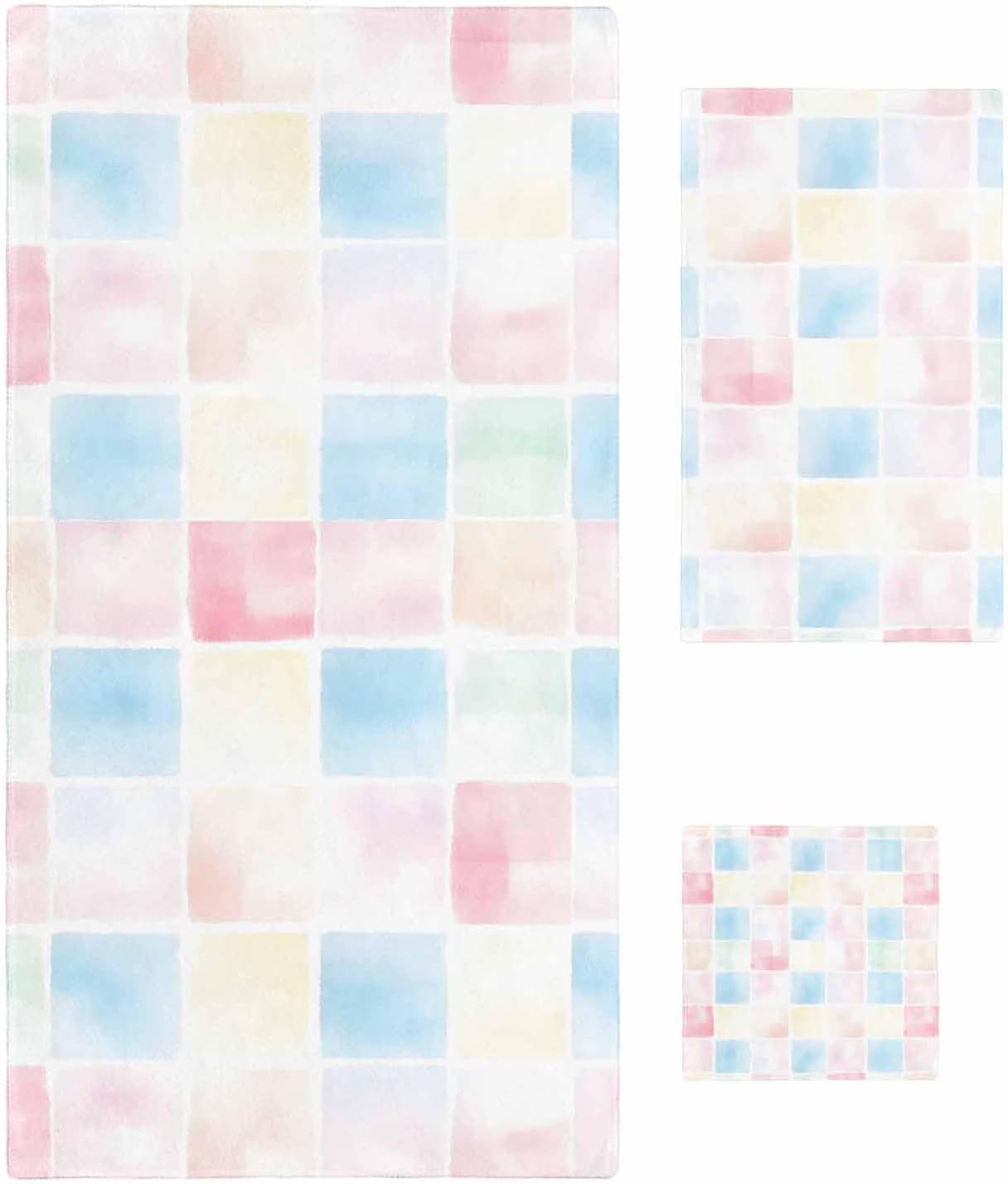 Shine-Home Abstract Plaid Towel Set - Modern Blue Pink Ombre 1