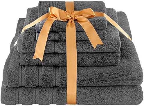 American Soft Linen 6-Piece Towel Set - 590 GSM Heavy Weight Smoke Grey
