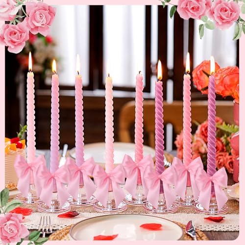 16 Pcs Pink Spiral Taper Candles Set for Valentine Wedding