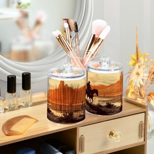YETTASBIN 2 Pack Clear Plastic Apothecary Jars for Cotton Swabs Cotton Balls