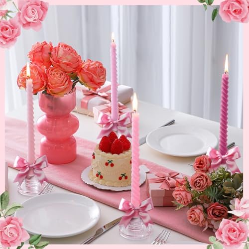 16 Pcs Pink Spiral Taper Candles Set for Valentine Wedding