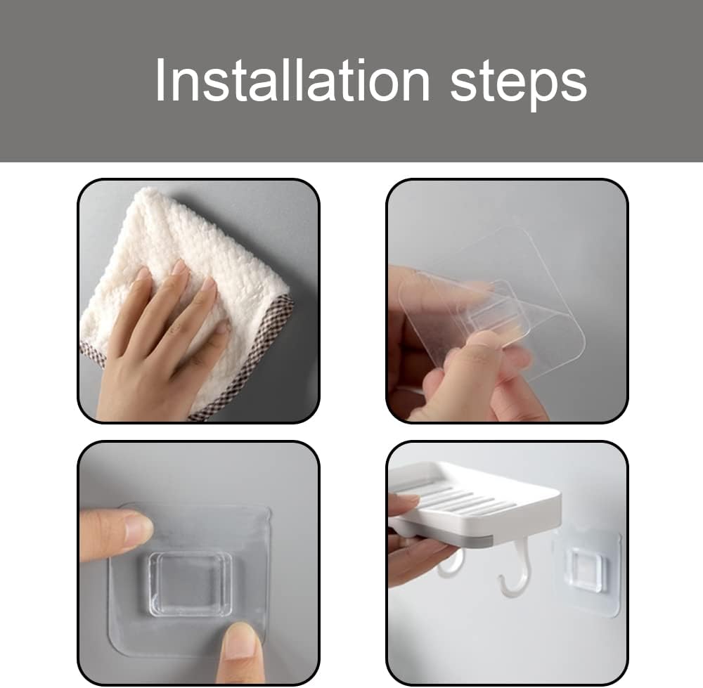 Wall Mounted Soap Dish with Detachable Hooks and Strong Adhesive