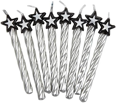 Amscan 9900771 Spiral Silver Candles with Star 8-Piece Pack