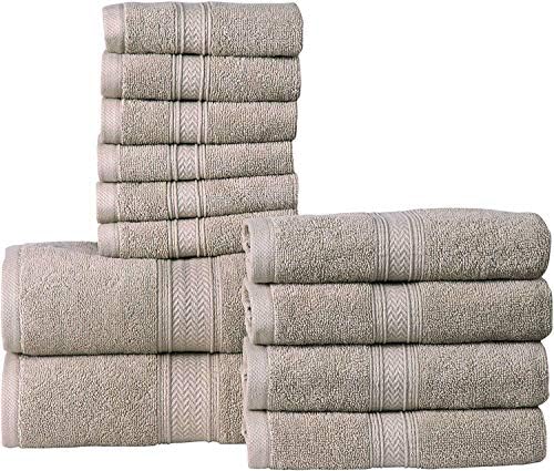 HILLFAIR 12 Piece Cotton Towel Set - 600 GSM Khaki Stone