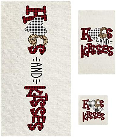 Boanket Valentines Day 3 Piece Towel Set with Leopard Plaid and Lettering