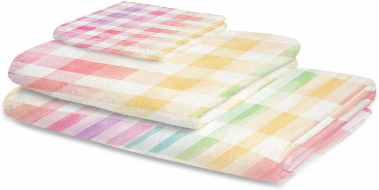 Shine-Home Check Watercolor Towel Set 3pcs Microfiber