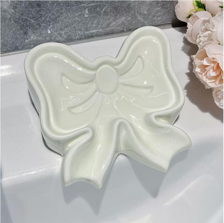 Menivi Soap Dish Bowknot Holder White