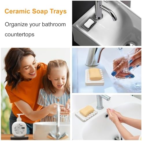 Vonpri Self Draining Soap Dish Ceramic Holder for Shower and Bathroom