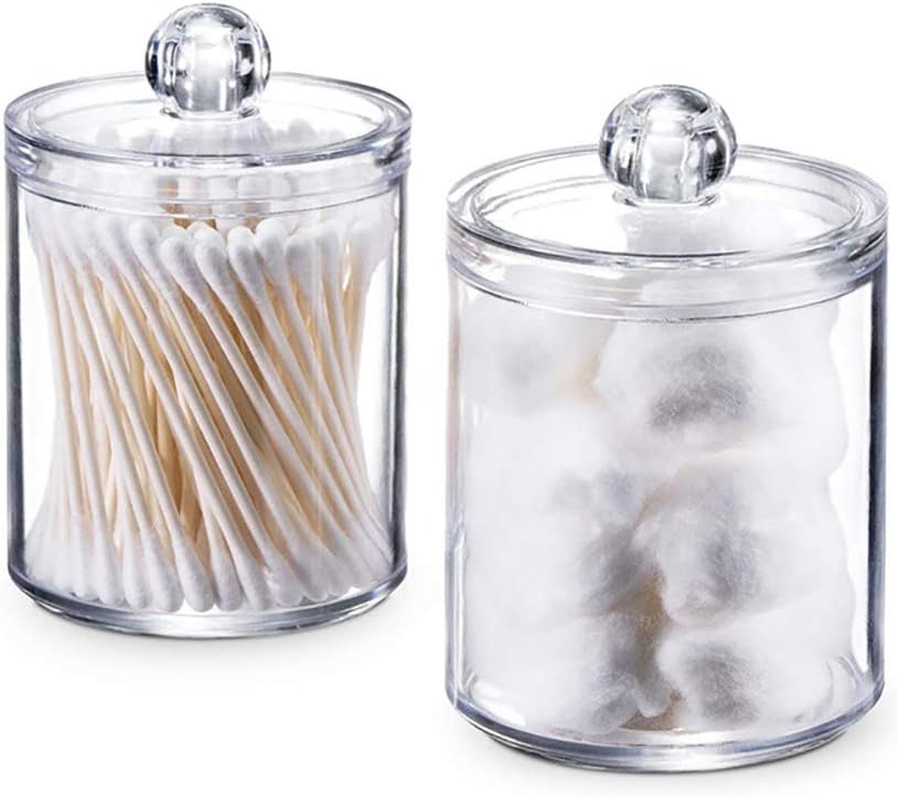GSHLLO 2PCS Clear Plastic Canisters Organizer for Cotton Swabs and Q-tips
