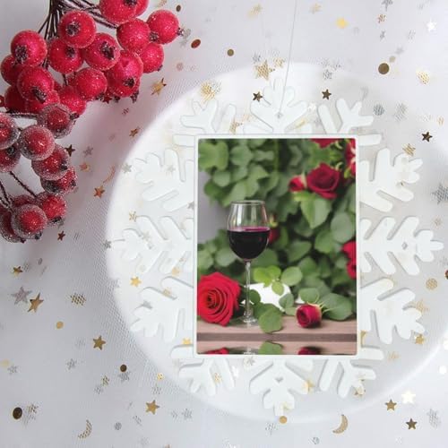 Snowflake Christmas Tree Pendants with Red Rose Wine Print
