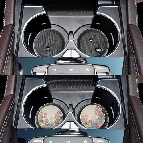 Retro Flowers Car Cup Holder Coasters 2 Pack
