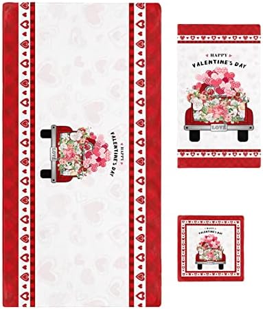 Happy Valentines Red Car Flower Love Towel Set