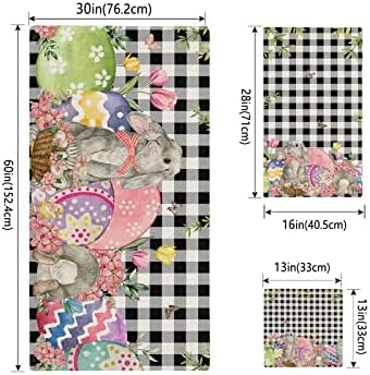 ZOE GARDEN Easter Egg Towel Set with Bunny Buffalo Plaid Check Design