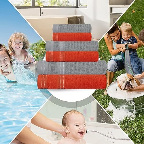 CASA COPENHAGEN 6-Piece Ribbed Towel Set - Orange Grey Violet