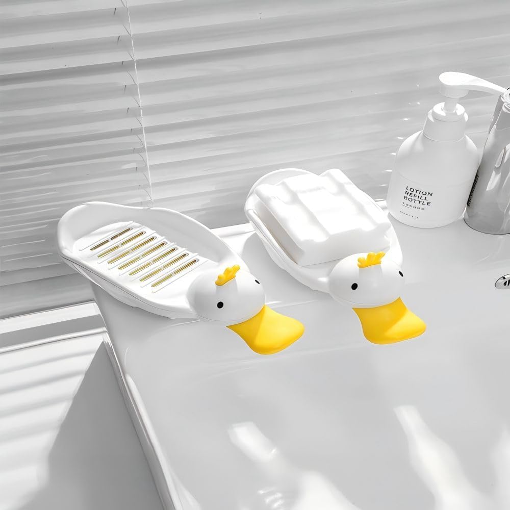Cute Duck Soap Dish with Two-Layer Drainage 1