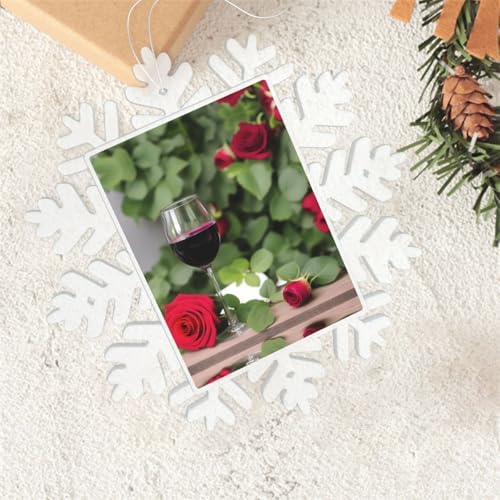 Snowflake Christmas Tree Pendants with Red Rose Wine Print