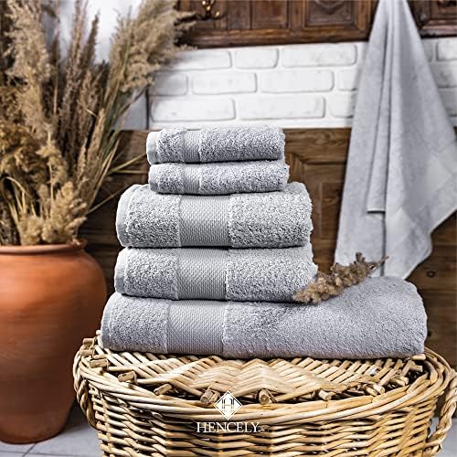 Hencely 6-Piece Bath Towel Set - Soft Turkish Cotton Silver