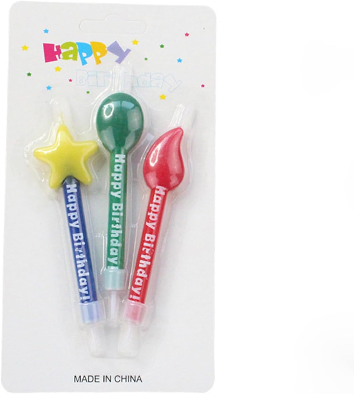 T-shin Birthday Cake Candles Set 3PCS Star Balloon Flame 1