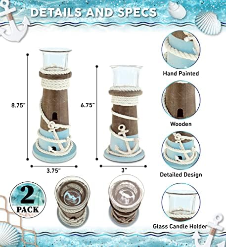 CoTa Global Evian Wooden Candle Holders - 2 Piece Nautical Decor