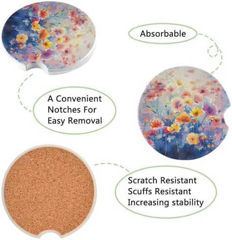 Takiito Watercolor Flowers Car Coasters 2 Pack 1