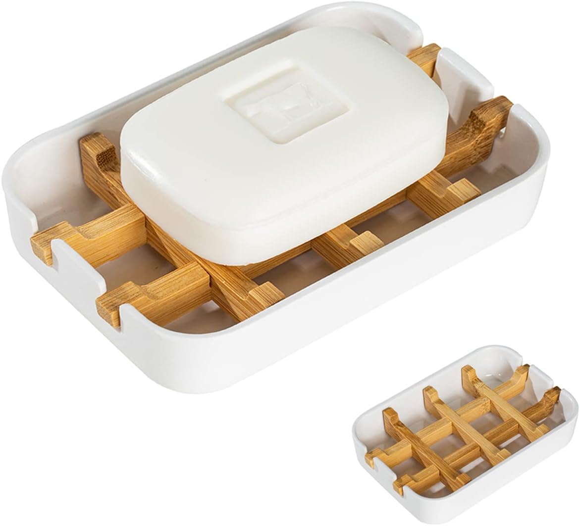 Sansnow Classic Bamboo Soap Dish Eco-Friendly White Sink Holder