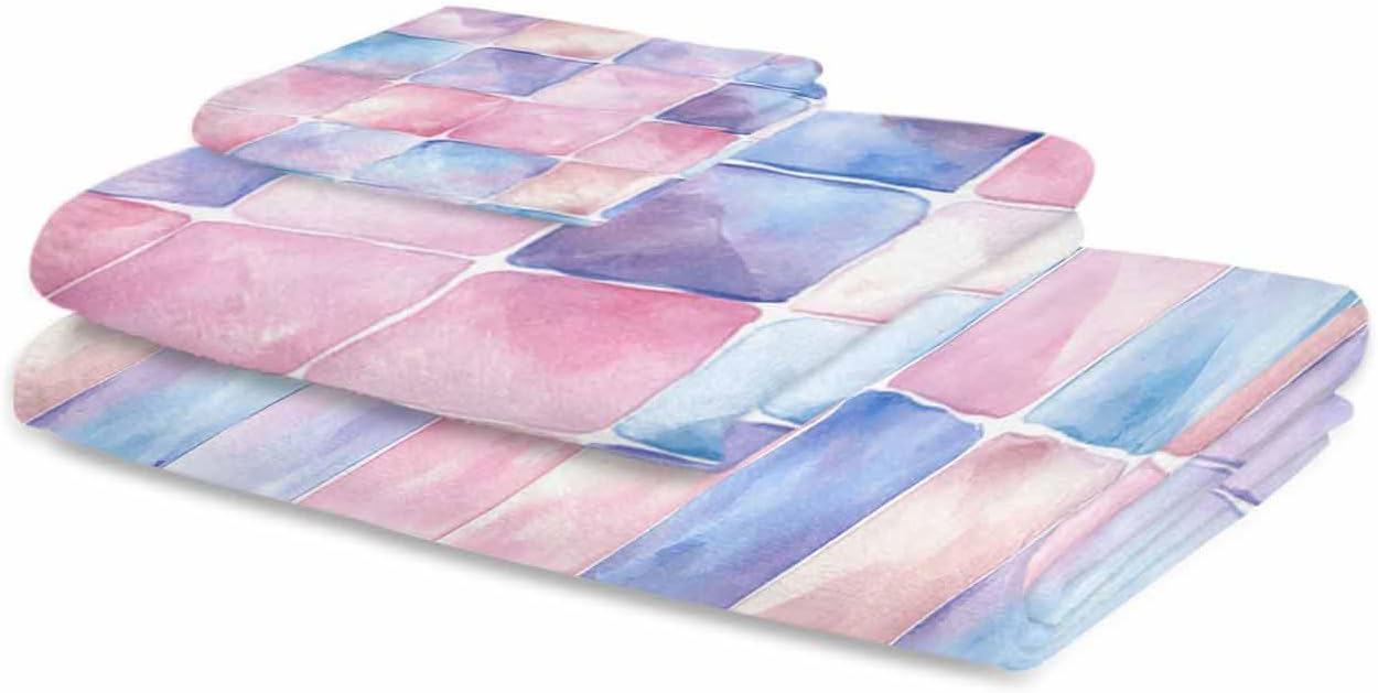 Shine-Home Geometric Plaid Towel Set 3PCS
