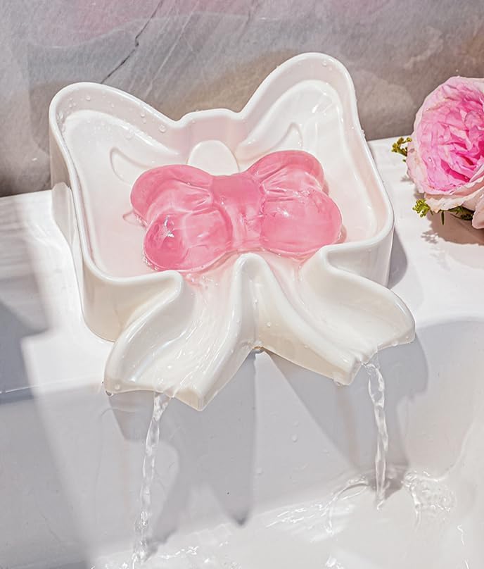 Menivi Soap Dish Bowknot Holder White