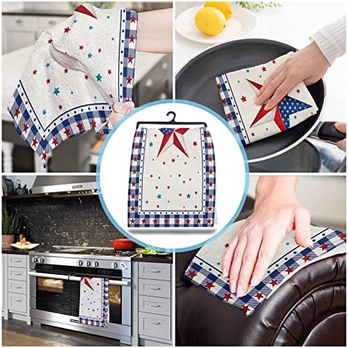 Rocking Giraffee Microfiber Towels 4 Pack - Star Blue Plaid 16x24 Inch