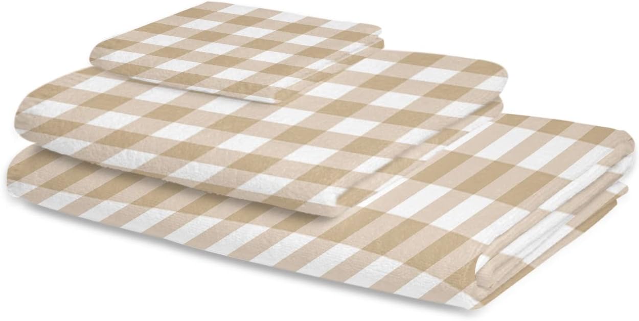 Shine-Home Beige Farmhouse Check Plaid Towel Set