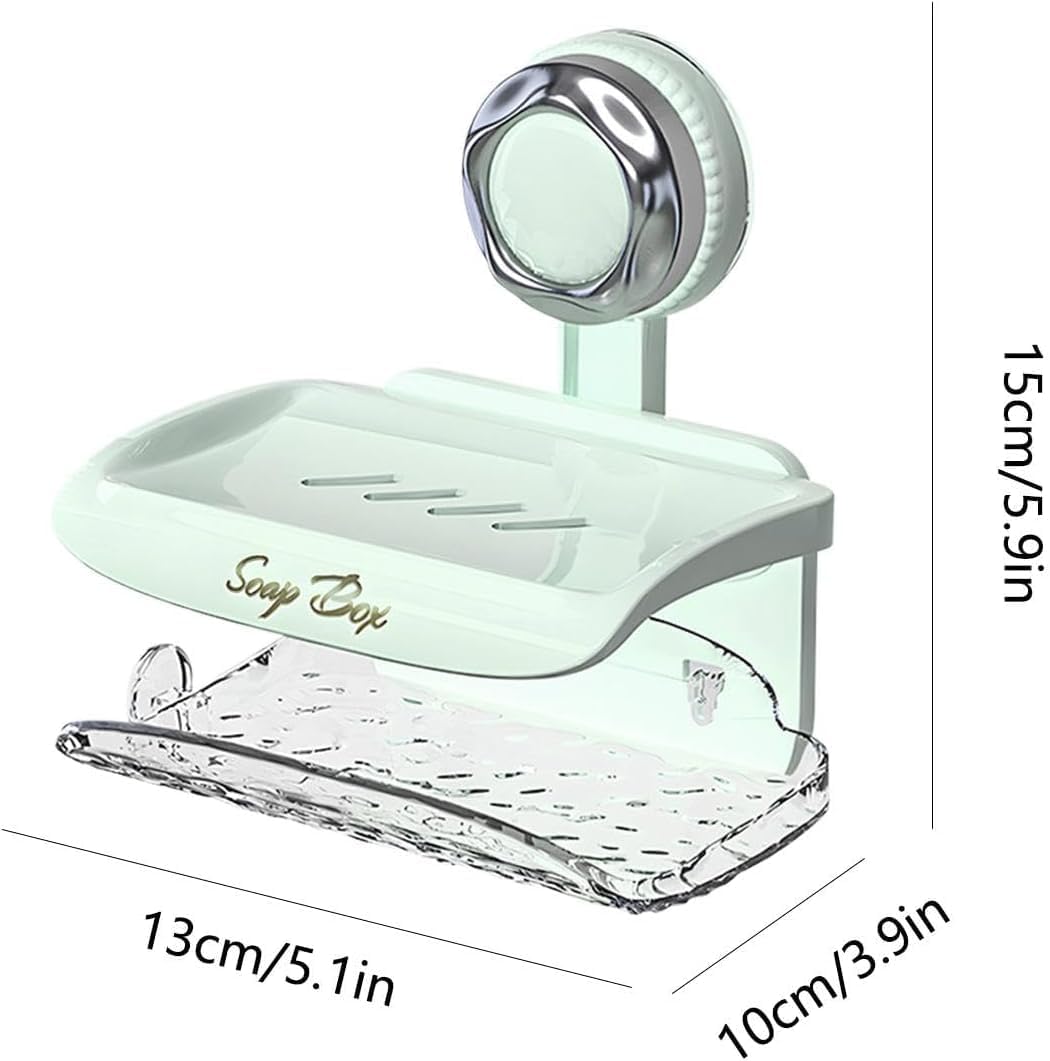 Suction Soap Holder - Double Tray Green Wall Mount