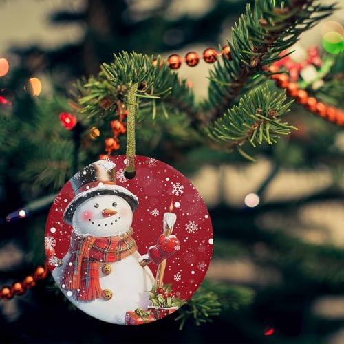 Christmas Snowman Candle Ornament with Gold Ribbon