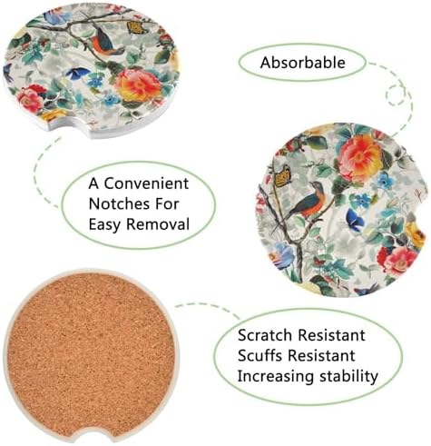 Takiito Garden Bird Flower Car Cup Holder Coasters 2 Pack