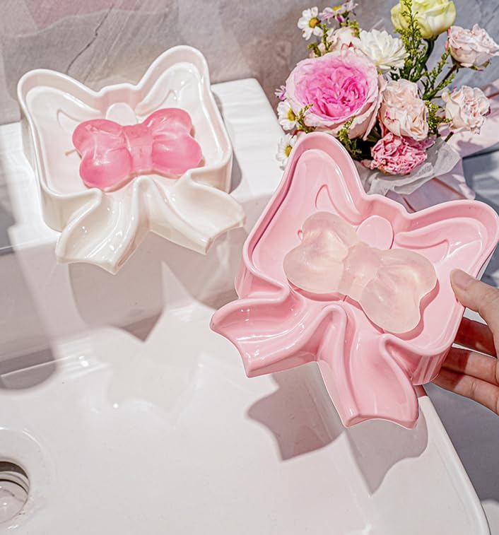 Menivi Soap Dish Bowknot Holder White