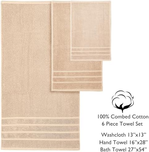 Feather Stitch 6 Piece Cotton Towel Set - Ultra Soft Quick Dry 625 GSM