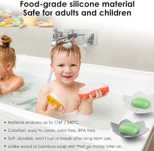2Pcs Lotus Shaped Silicone Soap Dish with Drain and Anti-Slip