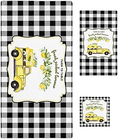 Shine-Home Summer Lemon Plaid Towel Set 3pcs