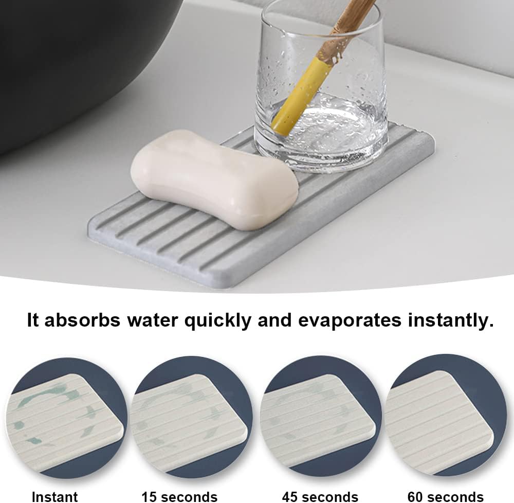 Jcassan Diatomaceous Earth Soap Dish with Anti-Slip Design