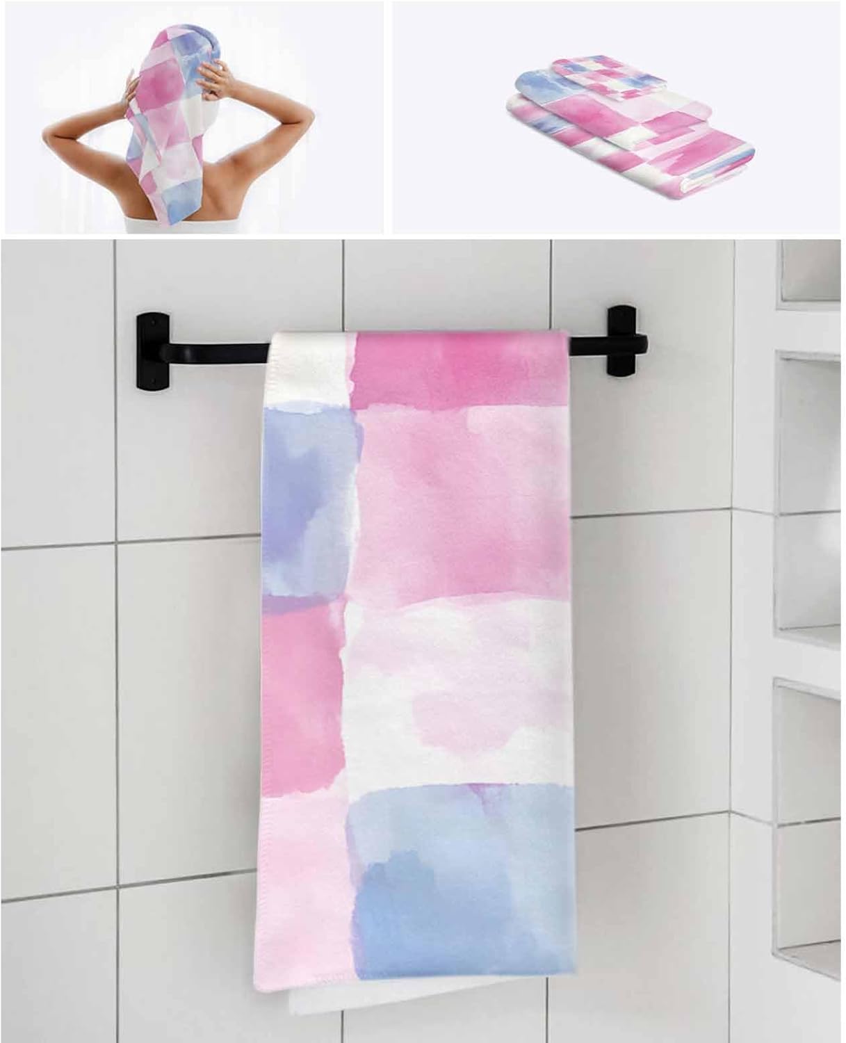 Shine-Home Rainbow Plaid Towel Set for Bathroom 1