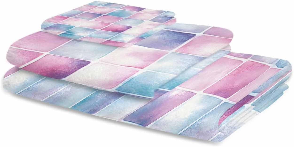 Shine-Home Pink Blue Plaid Towel Set 3pcs 1