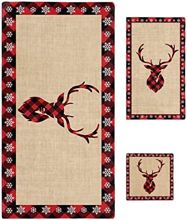 Christmas Bath Towels Set of 3 - Elk Pattern Decor