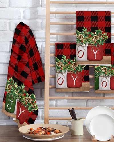 Falaniique Christmas Plaid Waffle Towel Set of 4