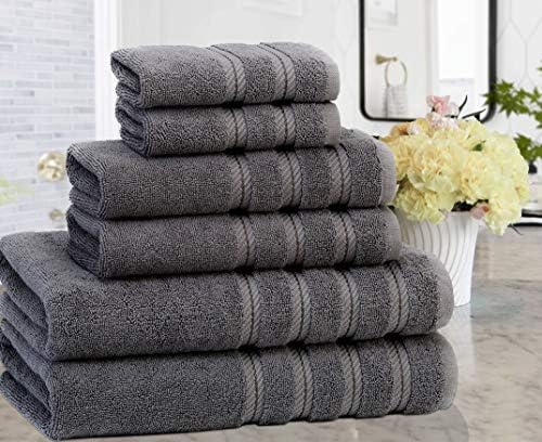 American Soft Linen 6-Piece Towel Set - 590 GSM Heavy Weight Smoke Grey