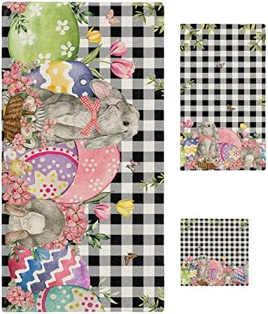 ZOE GARDEN Easter Egg Towel Set with Bunny Buffalo Plaid Check Design