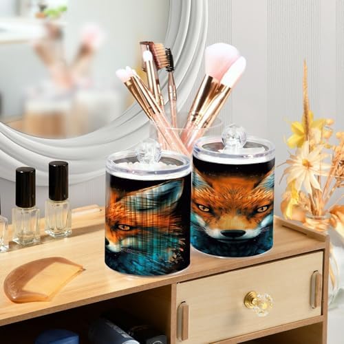 YETTASBIN Fox Clear Apothecary Jars 2 Pack 14 oz Cotton Swab Holder