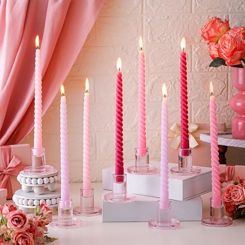 16 Pcs Pink Spiral Taper Candles Set for Valentine Wedding