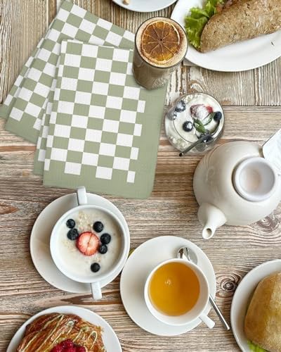 Falaniique Sage Green Plaid Waffle Towel Set of 2 1